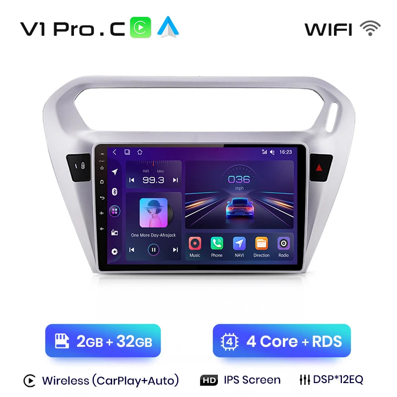Radio Junsun V1 Plus para Peugeot 301 y Citroën Elysee (2013-2018), inalámbrica, CarPlay, Android Auto, 2 DIN, DVD. 