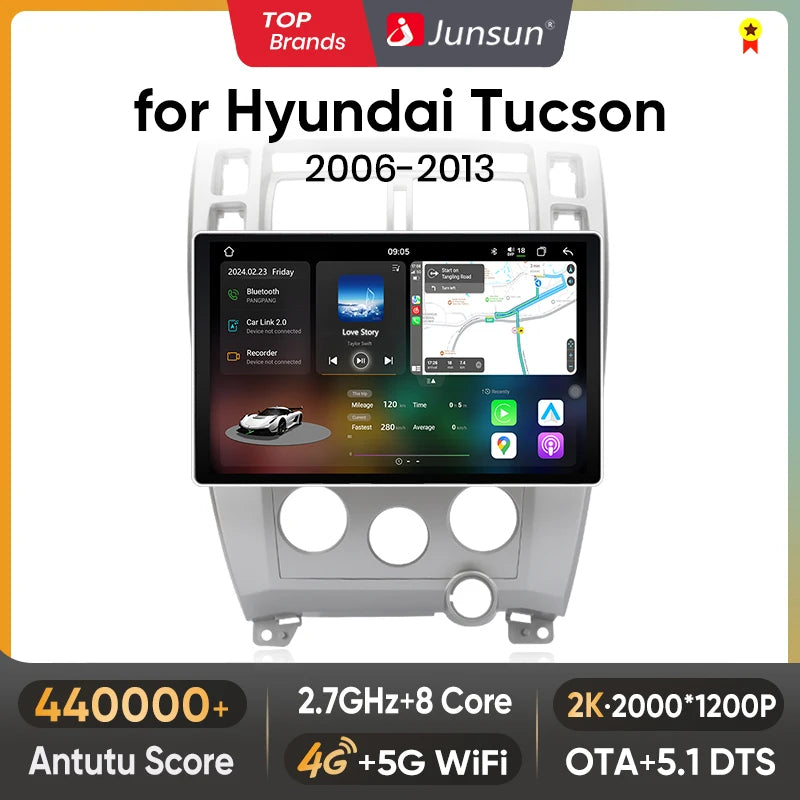 Junsun V3 Plus 2K Android 13 Wireless CarPlay Android Auto Car Intelligent Systems for Hyundai Tucson 2006 - 2013 7870 Autoradio