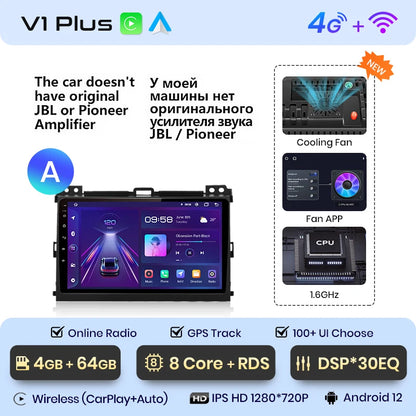 Junsun V1 Wireless CarPlay Android Auto Radio For Toyota Land Cruiser Prado 120 2004 - 2009 4G Car Multimedia GPS 2din autoradio