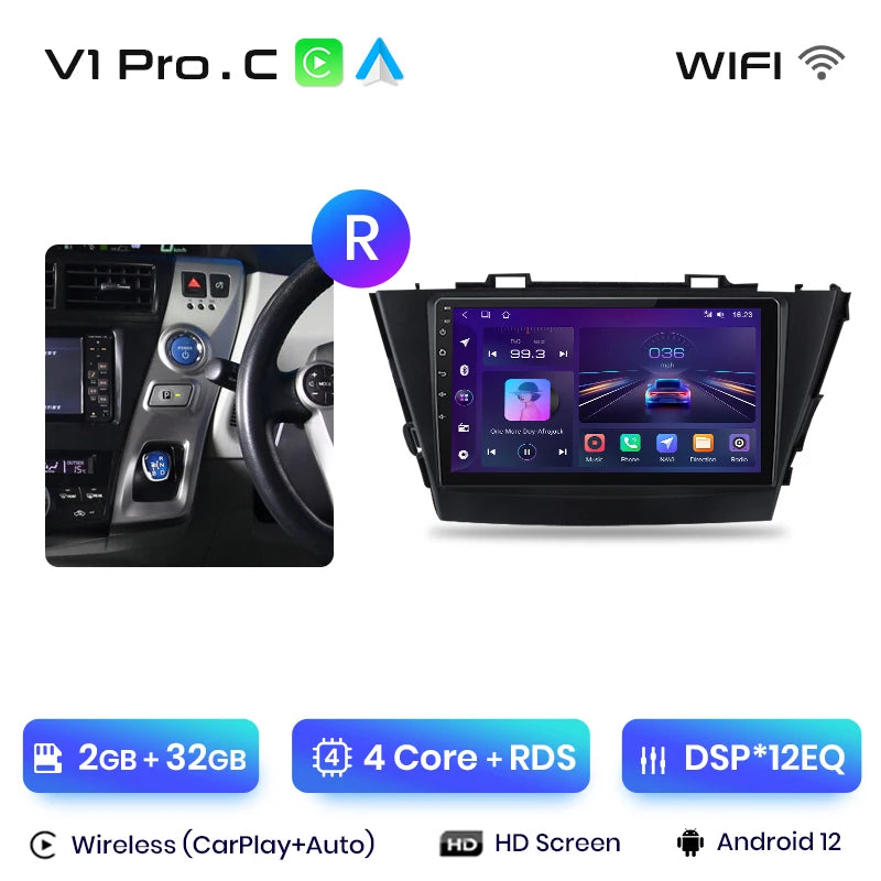 Junsun V1 AI Voice Wireless CarPlay Android Auto Radio for Toyota Prius Plus V Alpha 2012-2017 Car Multimedia GPS 2din autoradio