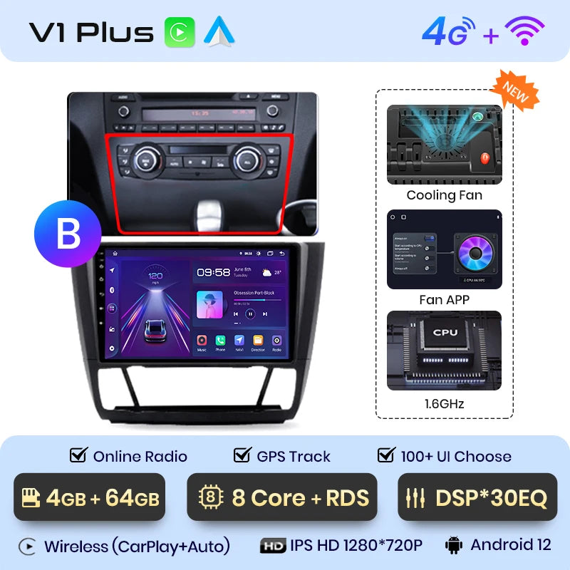 Junsun V1 AI Voice - Radio inalámbrica CarPlay Android Auto para BMW Serie 1, Serie 1, E87, E81, E82, E88 (2004-2011), 4G, GPS multimedia para coche 