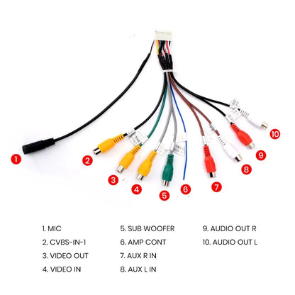 Cable adaptador de entrada auxiliar con salida RCA para radio estéreo de coche Junsun con micrófono, accesorios para coche 