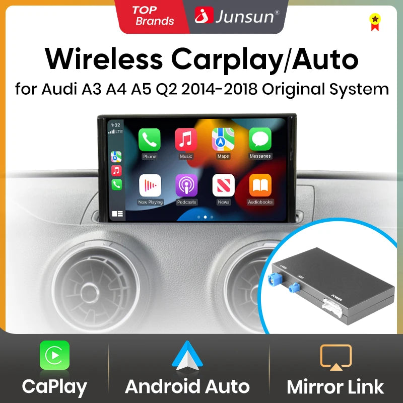 Junsun Wireless Carplay Android Auto Module Box Interface for Audi A3 A4 A5 8V Q2 8P 2014 2015 2016-2018 Mirror Link AirPlay