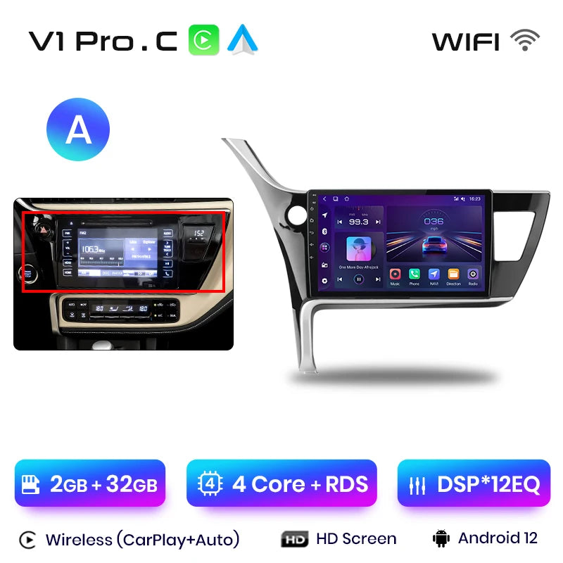 Junsun V1pro AI Voice Car Radio Android Auto Multimedia For Toyota Corolla 11 Auris E180 2017 - 2019 CarPlay GPS 2din autoradio