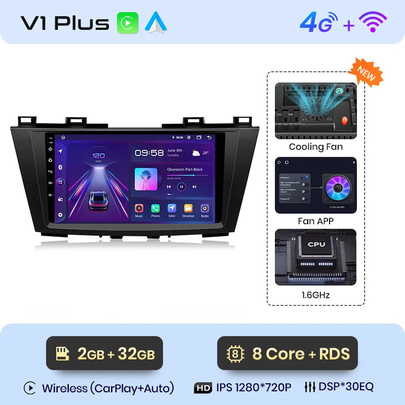 Junsun V1 AI Voice - Radio inalámbrica CarPlay Android para coche, GPS, 2DIN, 4G, para Mazda 5 (2010-2015) 