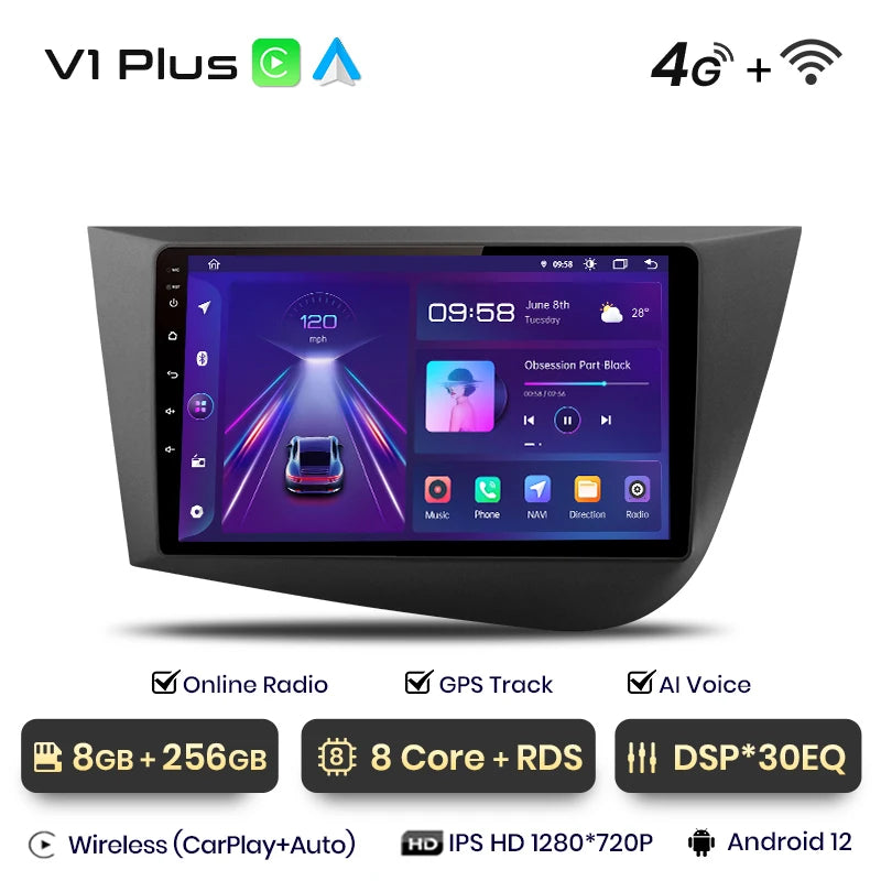 Junsun V1 Drahtloses CarPlay Android Auto Autoradio für Seat Leon MK2 2005-2012 GPS Auto Intelligente Systeme Smart Autoradio 