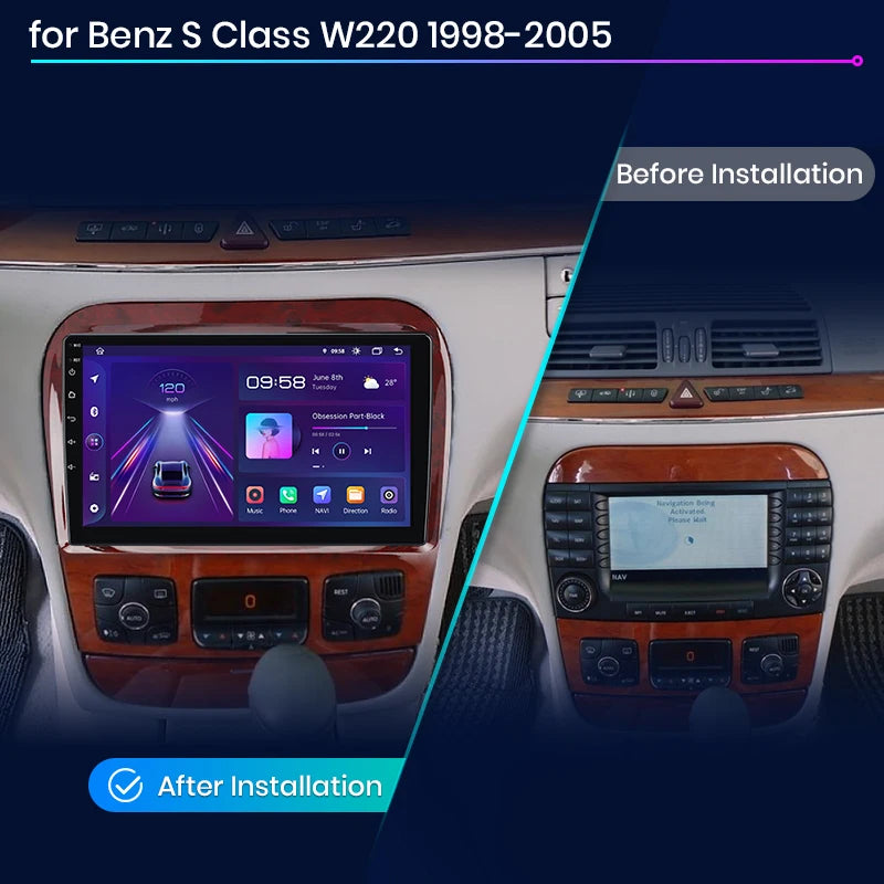 Radio Junsun V1 Plus para Mercedes Benz Clase S W220 1998-2005 con CarPlay inalámbrico, Android Auto, 2 DIN, DVD. 