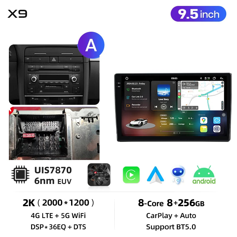Junsun Wireless CarPlay Car Radio For Audi A4 B6 2000 20012002 2003 2004-2009 Android Multimedia