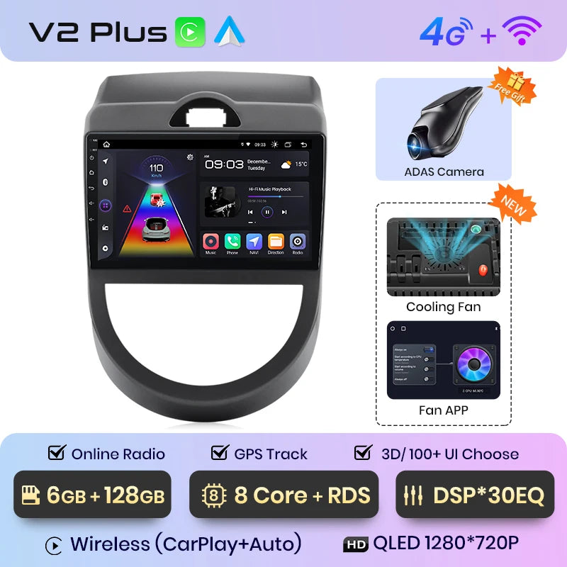 Junsun V1 AI Stimme Drahtlose CarPlay Android Auto Radio Für Kia Soul AM 2008-2011 4G Auto Multimedia GPS 2din autoradio 