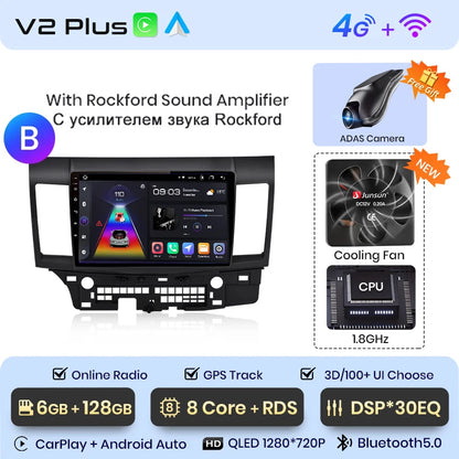 Radio Junsun para coche Mitsubishi Lancer 2007-2013 con CarPlay inalámbrico, Android Auto, sistema inteligente para coche, 2 DIN, DVD. 