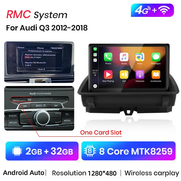 Junsun 8 inch CarPlay For Apple Car Radio Multimedia For Audi Q3 2012-2018 4G LTE WIFI Bluetooth Wireless Android Auto Stereo