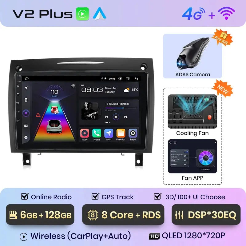 Autoradio Android 9" Pour Mercedes SLK R171 2004-2011 - Carplay, GPS, 4+64 Go, Caméra De Recul - 6