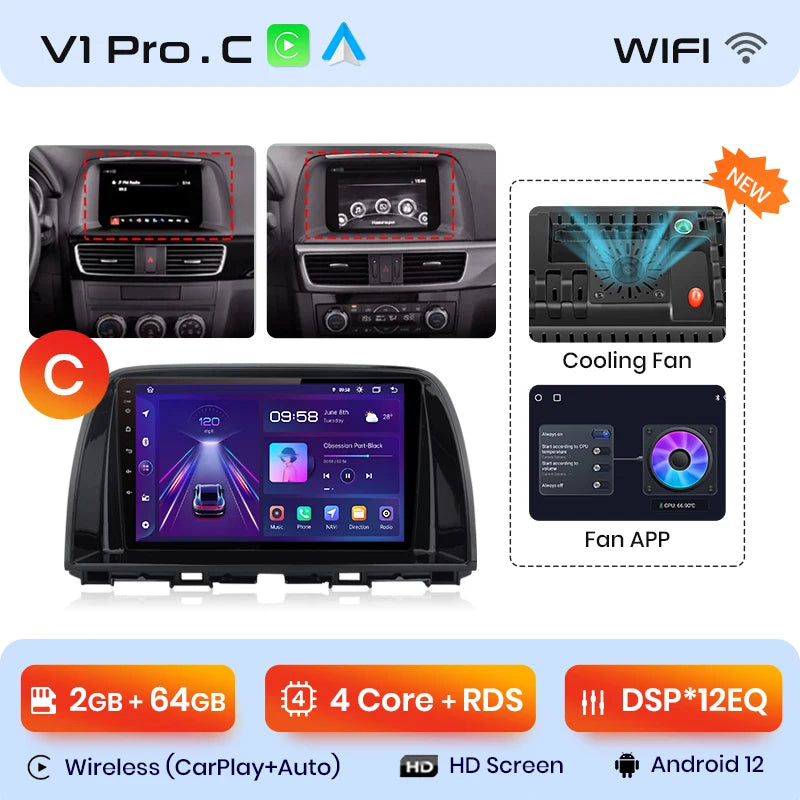 Junsun V1pro AI Voice 2 DIN Android Auto Radio para Mazda CX-5 2012-2015 Carplay 4G Car Multimedia GPS 2 DIN Autoradio 