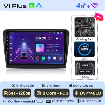 Radio Junsun V1 Plus para Skoda Superb 2 (2008-2015), inalámbrica, CarPlay, Android Auto, sistema inteligente, 2 DIN, DVD. 