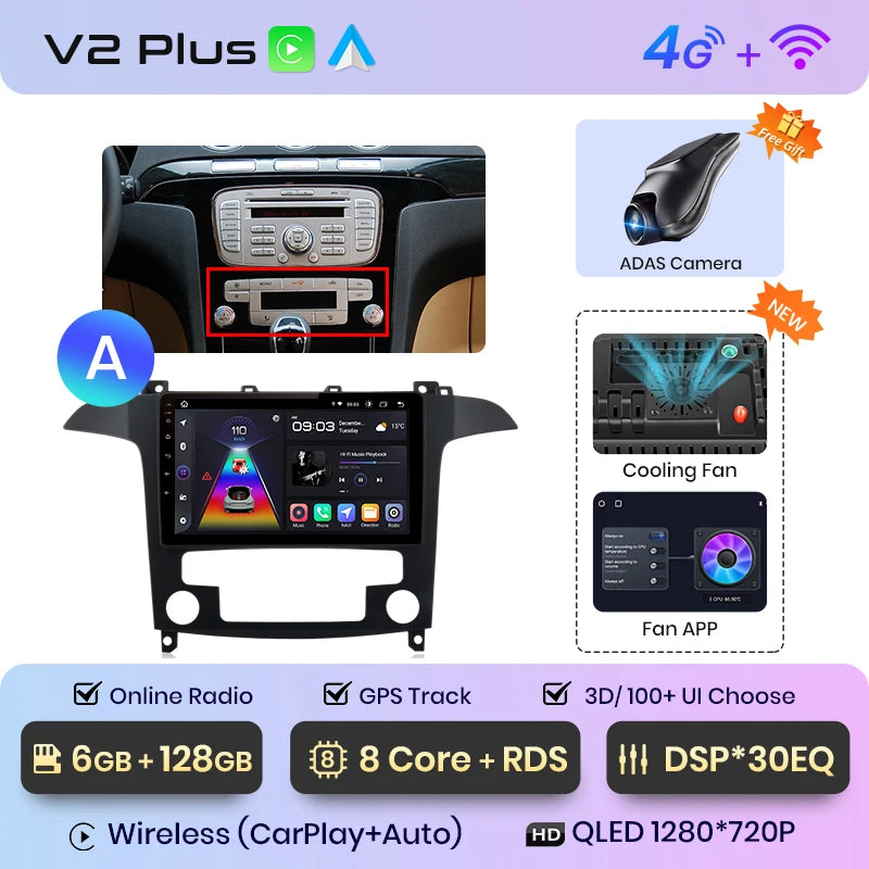 Junsun V1pro AI Stimme 2 din Android Auto Radio Für Ford S-Max S max 2007 - 2015 Carplay 4G Auto Multimedia GPS 2din autoradio 