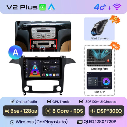 Junsun V1pro AI Stimme 2 din Android Auto Radio Für Ford S-Max S max 2007 - 2015 Carplay 4G Auto Multimedia GPS 2din autoradio 