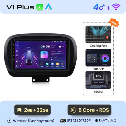 Radio Junsun V1 Plus para Fiat 500X 2014-2020 con CarPlay inalámbrico, Android Auto, sistema inteligente para coche, 2 DIN, DVD. 