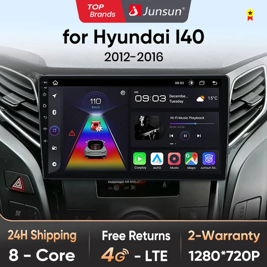 Junsun CarPlay inalámbrico Android Auto Radio para Hyundai I40 2012 2013 2014 2015 2016 Sistemas inteligentes para coche RDS BT WiFi 2 DIN 