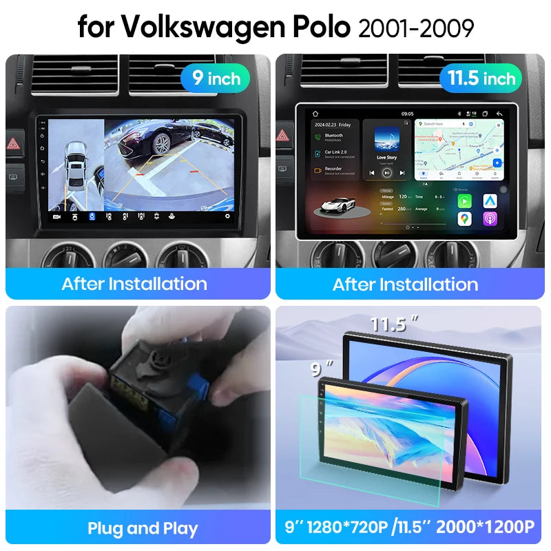 Junsun Wireless CarPlay Car Radio For Volkswagen Polo Mk4 IV 2001-2009 Android Multimedia
