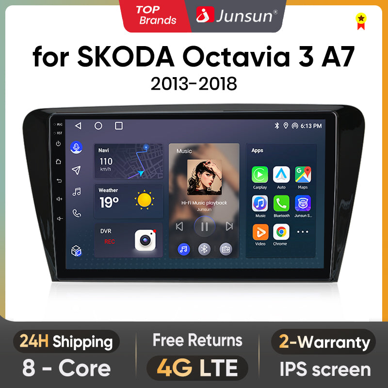 Junsun V2 PLus 8+256GB Car intelligent systems For SKODA Octavia 3 A7 2013-2018 Carplay 4G Car Multimedia GPS 2din autoradio