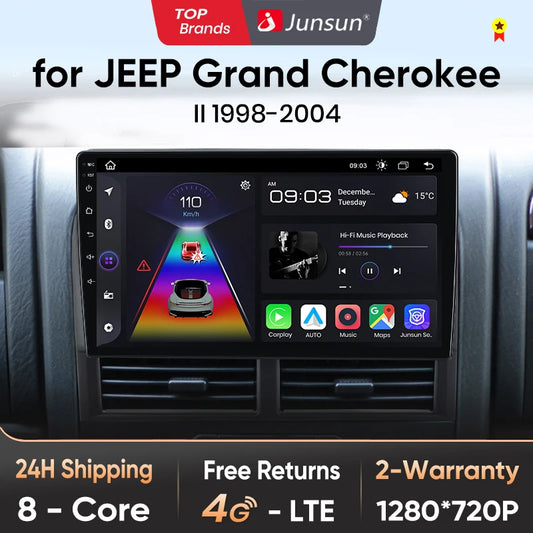 Reproductor multimedia Junsun CarPlay para Jeep Grand Cherokee II WJ 1998-2004 con Android Auto, GPS y radio de 2 DIN. 