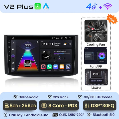 Radio Junsun V1 Plus para Chevrolet Aveo 2006-2012 con CarPlay inalámbrico, Android Auto, sistema inteligente, 2 DIN, DVD, 2 DIN. 