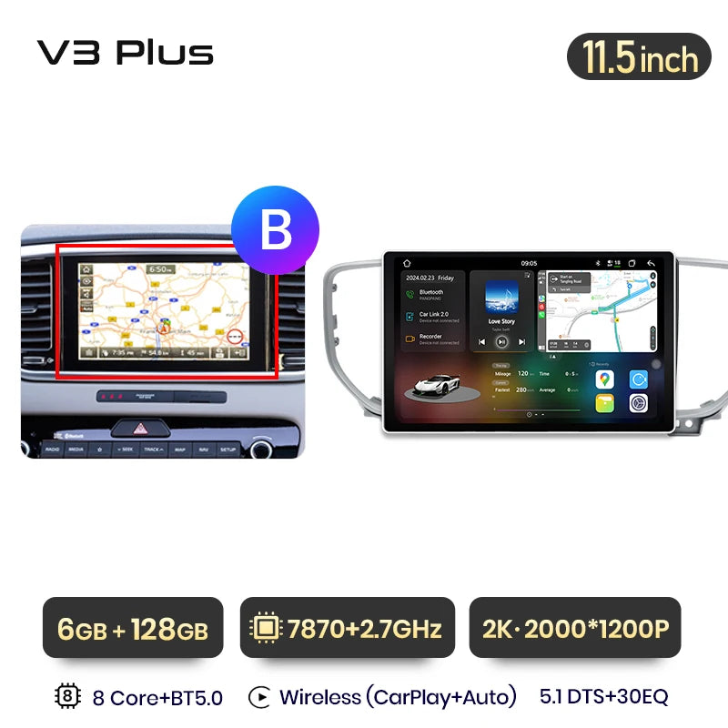 Junsun V3 Plus 2K Android 13 Wireless CarPlay Android Auto Car Intelligent Systems for Kia Sportage 4 QL 2018-2021 Autoradio