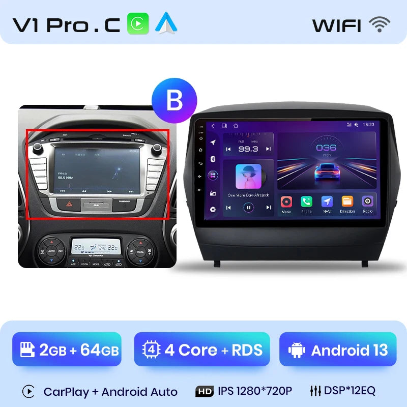Radio Junsun para Hyundai Tucson 2 ix35 2009-2015 con CarPlay inalámbrico, Android Auto, sistema inteligente para coche, 2 DIN, DVD. 