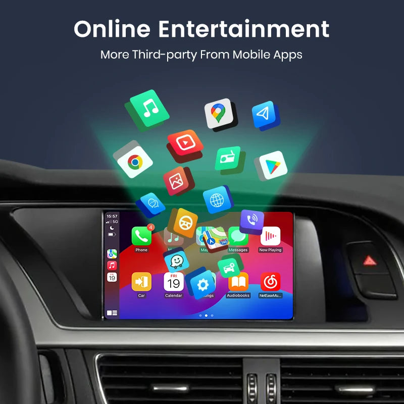 Junsun Wireless CarPlay Android Auto Interface Adapter For Audi A4 B8 A5 Q5 S5 2009-2015 with AirPlay Mirror Link Bluetooth