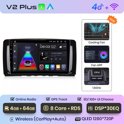 Junsun V1 - Radio inalámbrica con CarPlay y Android para Mercedes Benz Clase R (W251, R300, R280, R320, años 2005 a 2017) 