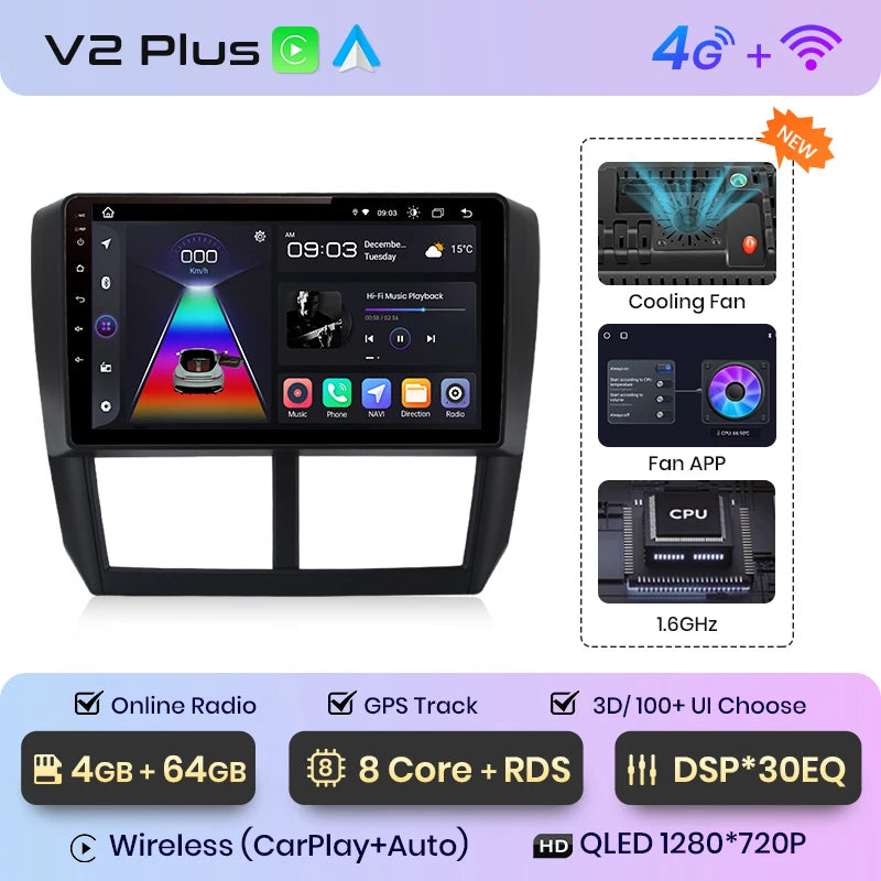 Junsun V1pro AI Voice 2din Android Auto Radio for Subaru Forester 3 SH Impreza 2007-2013 Carplay 4G Car Multimedia GPS autoradio