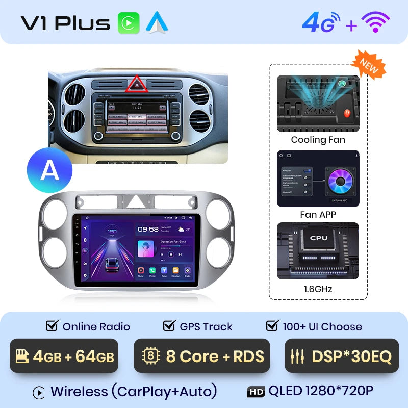 Junsun V1pro AI Voice 2 DIN Android Auto Radio para VW Volkswagen Tiguan 1 NF 2006-2016 Carplay Car Multimedia GPS 2 DIN autorradio 