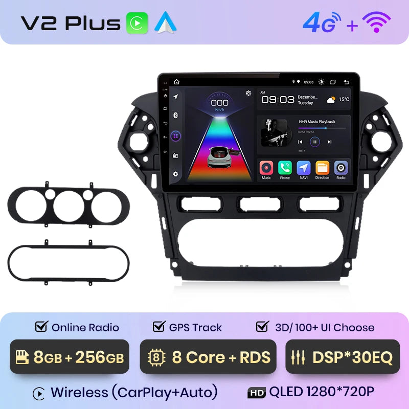 Junsun V1 AI Voice Wireless CarPlay Android Auto Radio For Ford Mondeo 4 mk4 2010-2013 2014 4G Car Multimedia GPS 2din autoradio