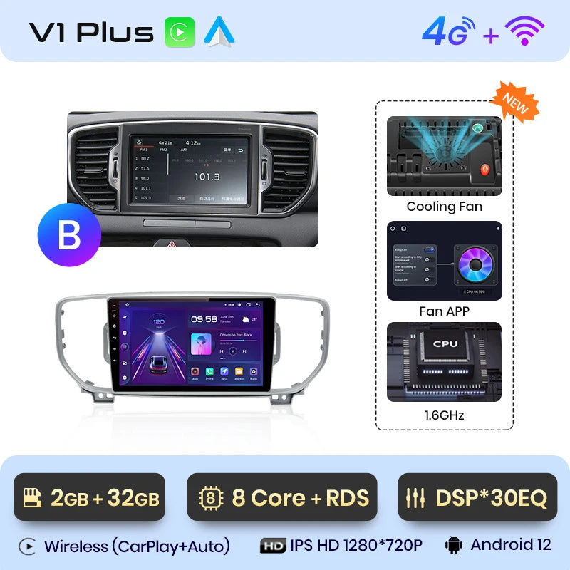 Junsun V1 AI Voice Wireless CarPlay Android Auto Radio For Kia Sportage 4 QL 2016 - 2018 4G Car Multimedia GPS 2din autoradio