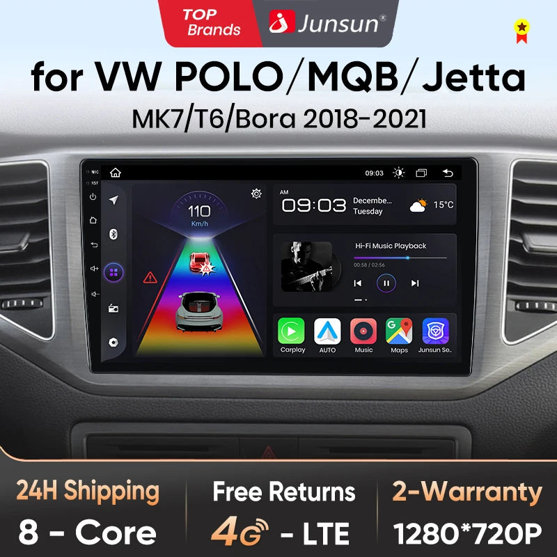 Junsun inalámbrico CarPlay Android Auto Radio para Volkswagen VW MQB POLO VI Jetta MK7 T6 Bora 2018, 2019, 2020, 2021 4G 2 din RDS BT 