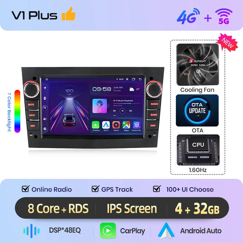Junsun Wireless CarPlay Car Radio For Opel Astra Vectra Vauxhall Antara Zafira Corsa Vivaro Meriva Android Multimedia