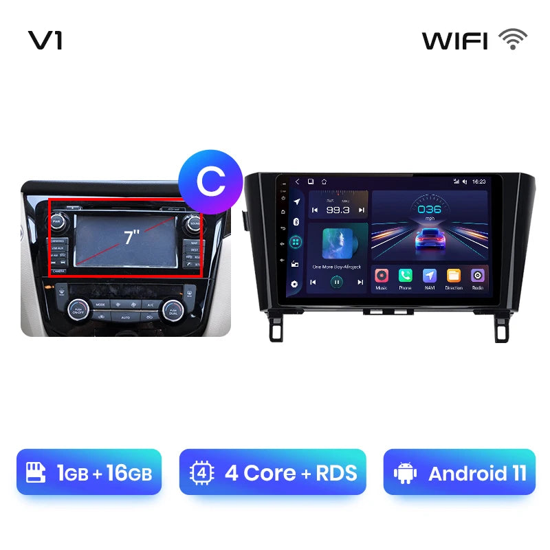 Junsun V1 - Radio inalámbrica con CarPlay y Android para Nissan Qashqai J11 X-Trail 3 T32 (2013-2017), GPS, 2DIN 