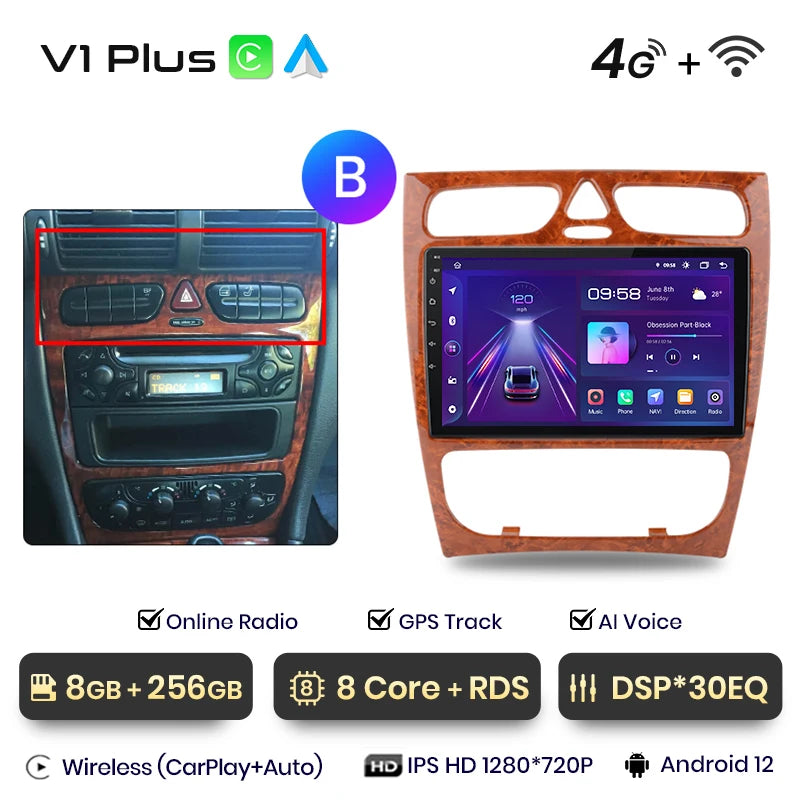 Radio para coche Junsun CarPlay Android Auto para Mercedes Benz Clase C Clase CLK W203 W209 S203 A209 2000-2005 Sistemas inteligentes Auto 