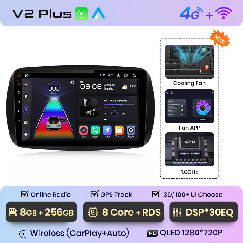 Junsun V1 AI Voice - Radio inalámbrica CarPlay Android para Mercedes Benz Smart 2016, GPS, 2DIN, para coche 