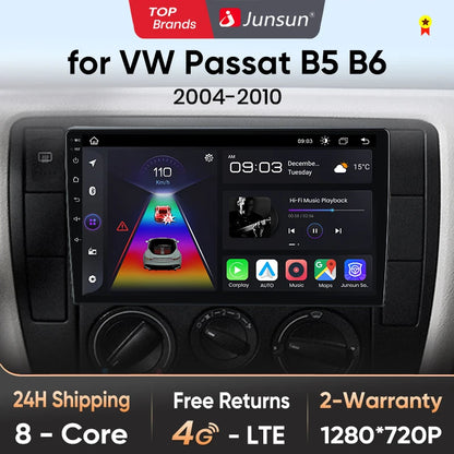 Radio multimedia Junsun con CarPlay inalámbrico y Android para coche, sistema inteligente GPS para VW Passat B5 B6 (2004-2010) 