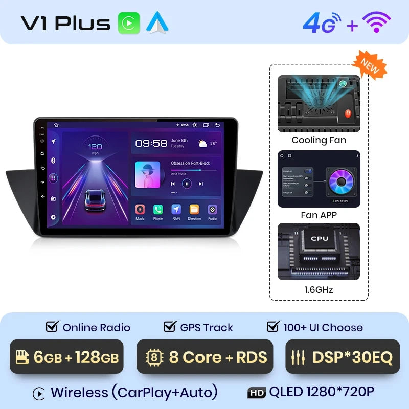 Radio Junsun V1 Plus para BMW X1 E84 2009-2015 con CarPlay inalámbrico, Android Auto, sistema inteligente para coche, 2 DIN, DVD. 