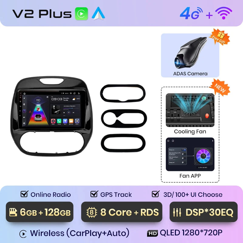 Junsun V1 AI Voice Wireless CarPlay Android Auto Radio For Renault Captur Kaptur 2016-2019 4G Car Multimedia GPS 2din autoradio