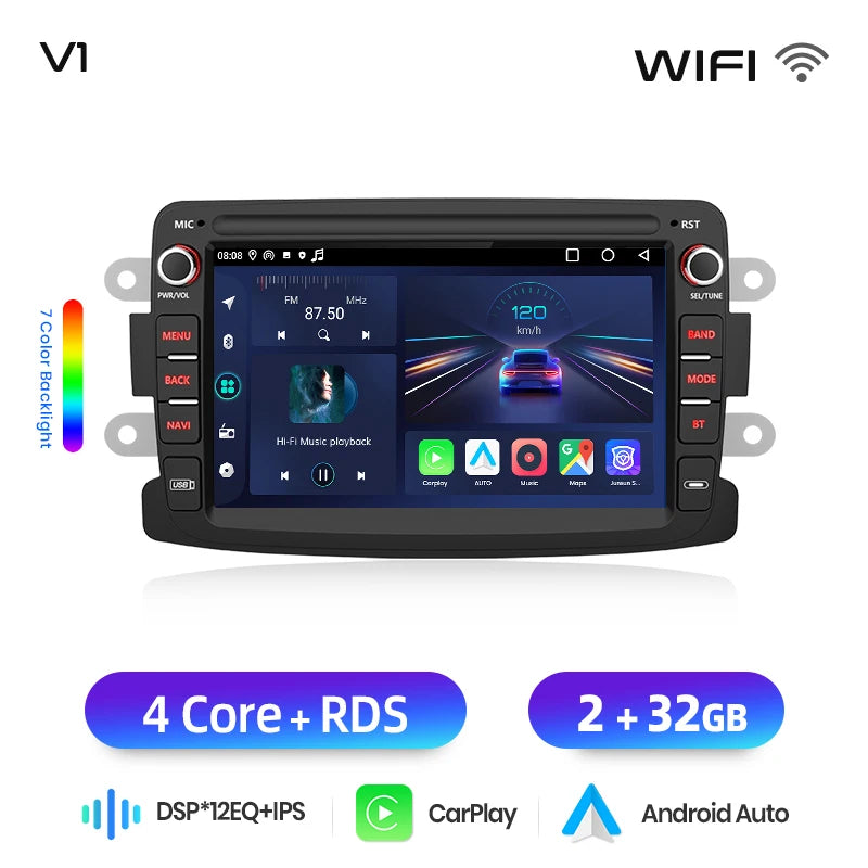 Junsun Wireless CarPlay Car Radio For Renault Dacia Duster Sandero Captur Xray Logan 2 Symbol Dokker Android Multimedia