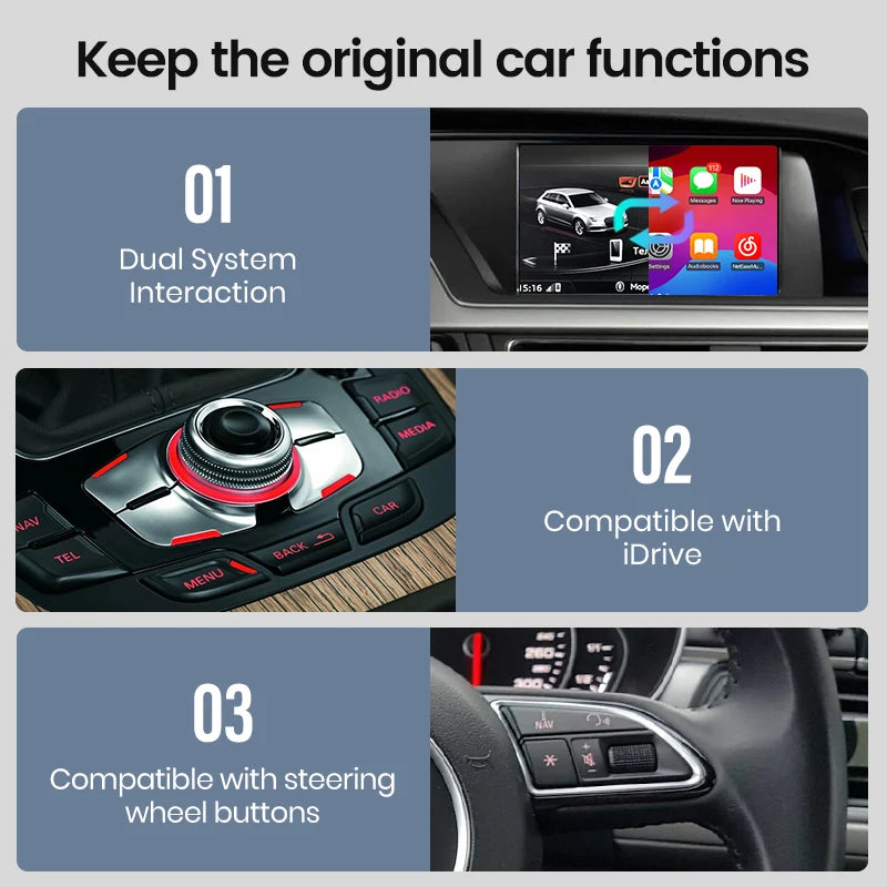 Junsun Wireless CarPlay Android Auto Interface Adapter For Audi A4 B8 A5 Q5 S5 2009-2015 with AirPlay Mirror Link Bluetooth