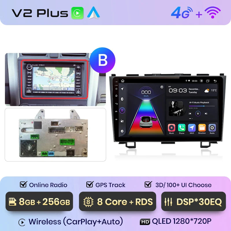 Radio de coche Junsun V1 con CarPlay inalámbrico y Android Auto para Honda CR-V 3 RE CRV 2007-2011, GPS, sistemas inteligentes para coche, autorradio inteligente. 