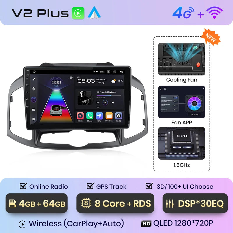 Junsun V1pro AI Voice - Radio para coche, reproductor multimedia Android Auto para Chevrolet Captiva 2011-2016, Carplay 4G, 2 DIN, GPS 