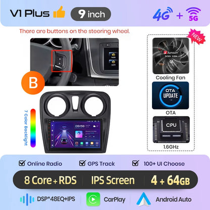 Junsun Wireless CarPlay Car Radio For Renault Logan 2 Sandero 2014 2015 2016-2019 Android Multimedia