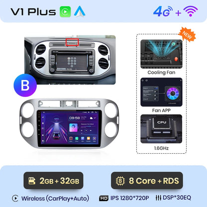 Junsun V1pro AI Voice 2 DIN Android Auto Radio para VW Volkswagen Tiguan 1 NF 2006-2016 Carplay Car Multimedia GPS 2 DIN autorradio 