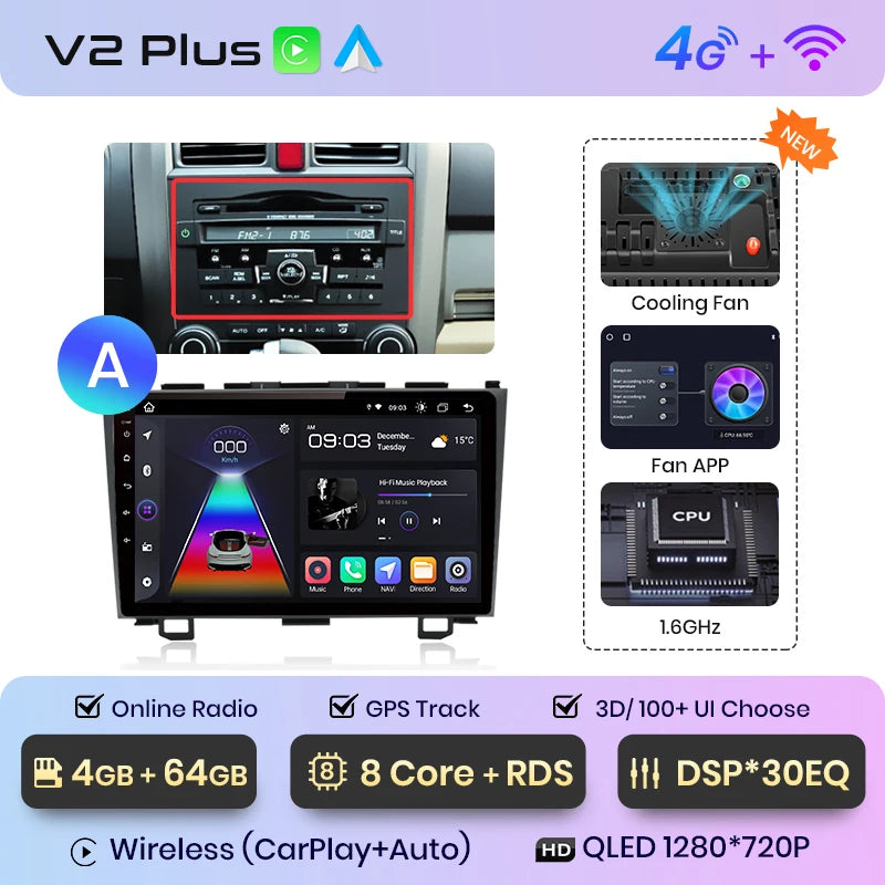 Radio de coche Junsun V1 con CarPlay inalámbrico y Android Auto para Honda CR-V 3 RE CRV 2007-2011, GPS, sistemas inteligentes para coche, autorradio inteligente. 