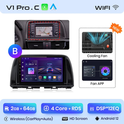 Junsun V1pro AI Voice 2 DIN Android Auto Radio para Mazda CX-5 2012-2015 Carplay 4G Car Multimedia GPS 2 DIN Autoradio 